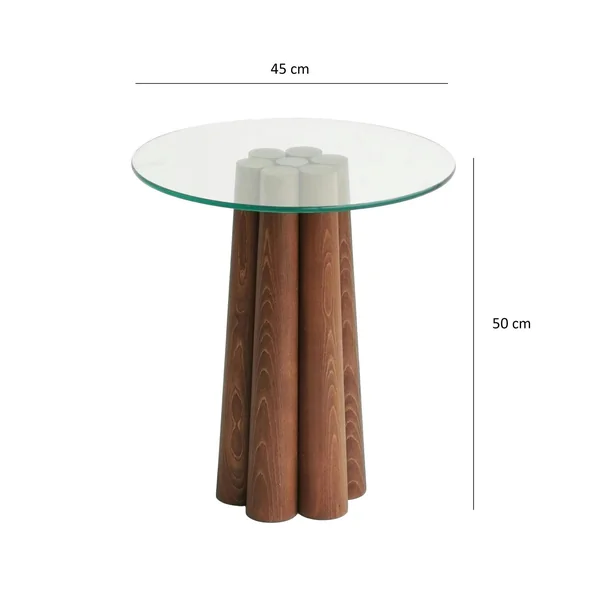 Bout de canapé en verre et bois brun - base sculptée ANZIO