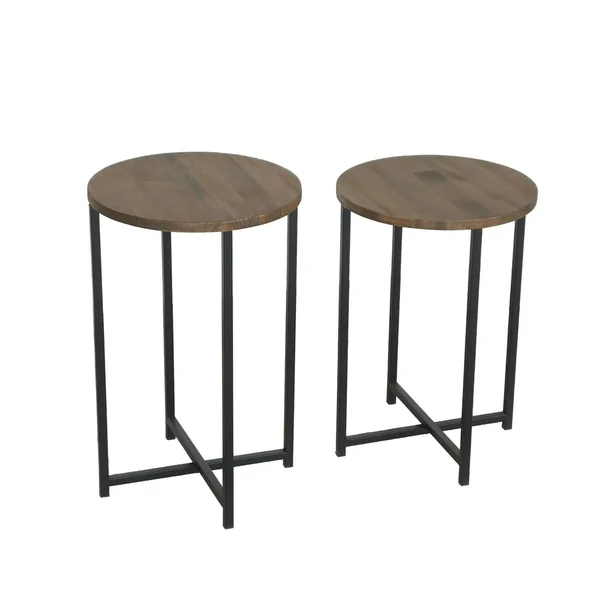 Bout de canapé rond - bois brun, métal (lot de 2) LINARES