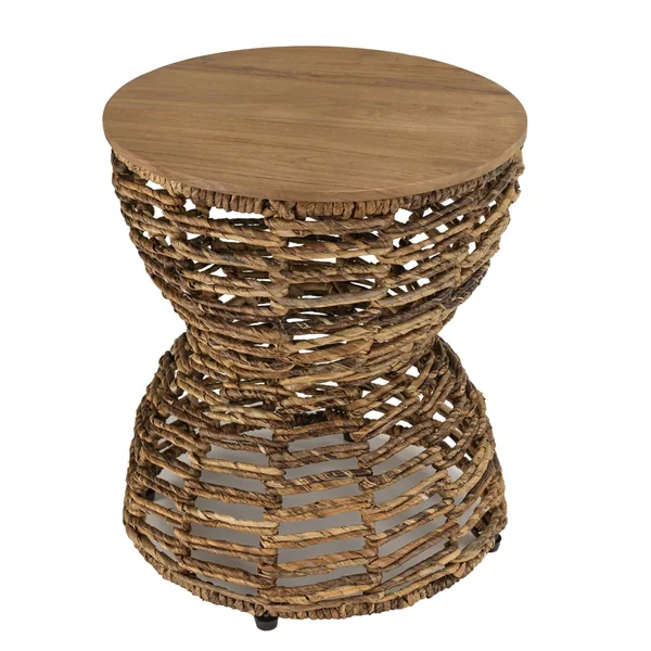 Bout de canapé rond forme sablier bois et cannage tressé SWING