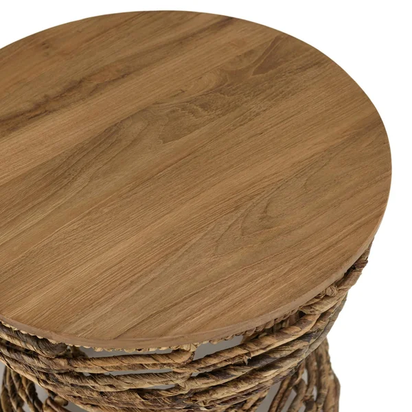 Bout de canapé rond forme sablier bois et cannage tressé SWING