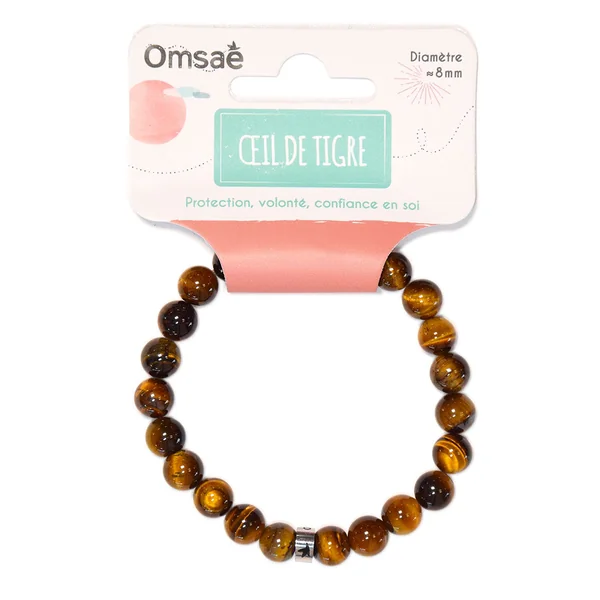 Bracelet œil de tigre perles rondes 8mm