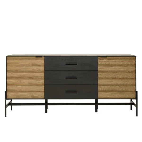 Buffet bois noir 3 tiroirs 2 portes en pin ALMEIRA