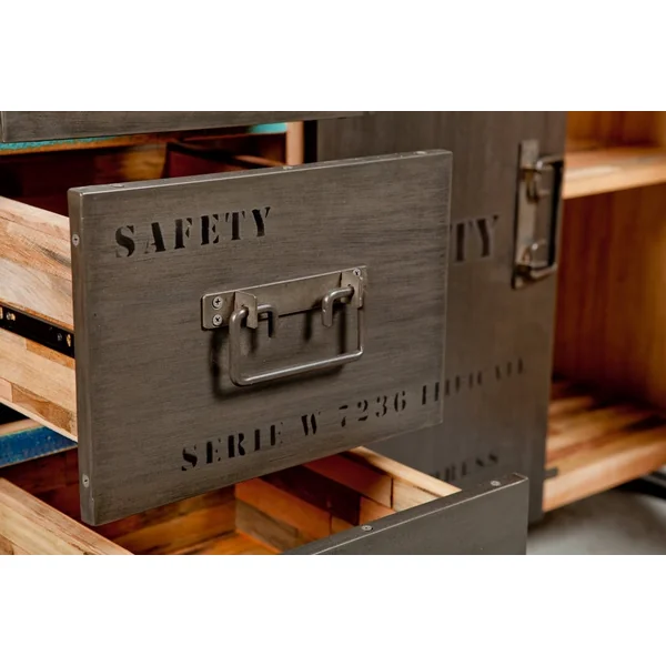 Buffet bois recyclé 2 portes 3 tiroirs 160x45x90cm CARAVELLE