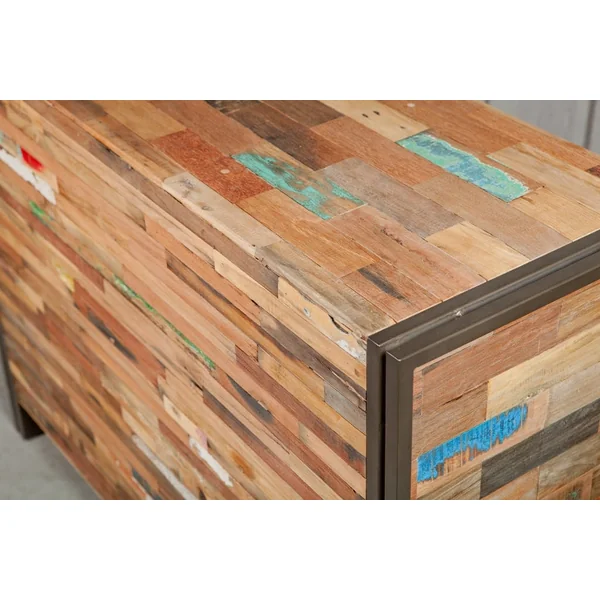 Buffet bois recyclé 2 portes 3 tiroirs 160x45x90cm CARAVELLE