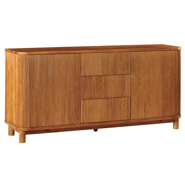 Buffet chêne rainuré moderne 2 portes 3 tiroirs IENA