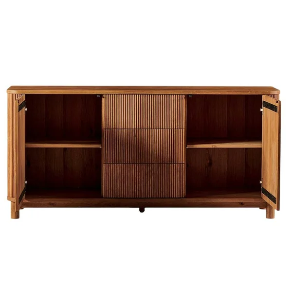 Buffet chêne rainuré moderne 2 portes 3 tiroirs IENA