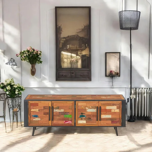 Buffet enfilade 4 portes bois recyclé DRAKKAR