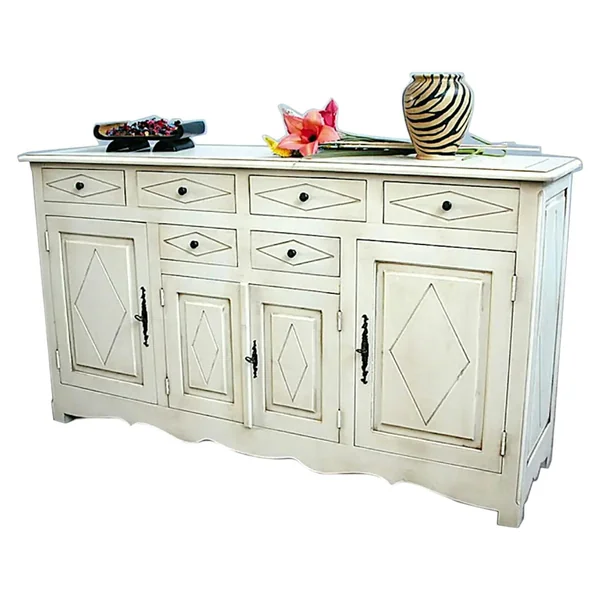 Buffet Enfilade Hévéa 4 portes, 6 tiroirs 170x48x95cm TRADITION