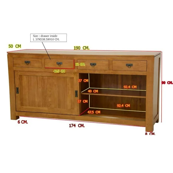 Buffet enfilade portes coulissantes hévéa 190cm HELENA