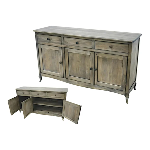 Buffet galbé hévéa 3 portes 150cm TRADITION