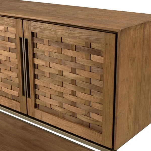 Buffet haut 205,5 cm 4 portes en teck recyclé sur pied SWING