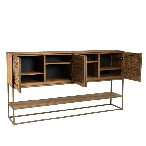 Buffet haut 205,5 cm 4 portes en teck recyclé sur pied SWING
