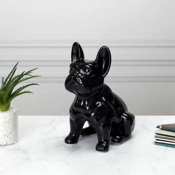 Bulldog ceramique noir h20cm