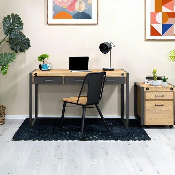 Bureau Inspiration Indus' en Acacia et Métal 3 tiroirs métal 140x60x78,5cm BROOKLYN