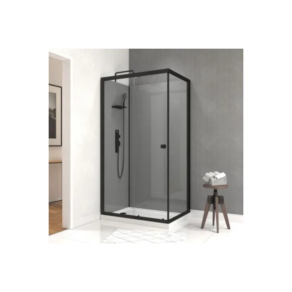Cabine de douche L.110 x l.80 x H.209 cm – receveur bas, équipements et profilés noir mat, Galedo Grey Touch