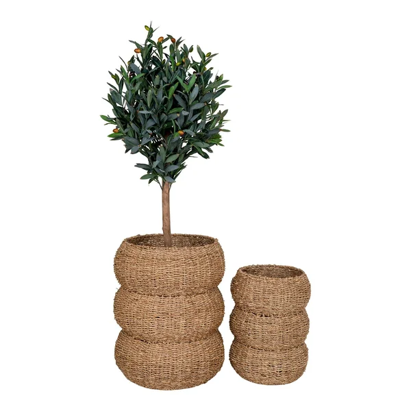 Cache-pot en jonc de mer pour grandes plantes, forme ronde (lot de 2)