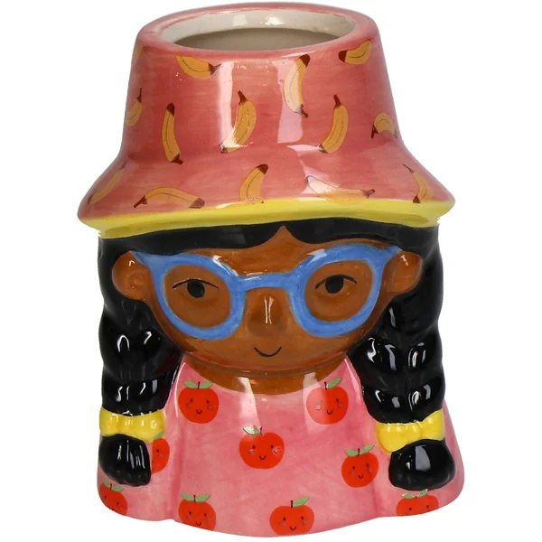 Cache-pot fille en dolomite multicolore h10cm