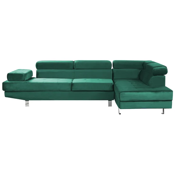Canapé d'angle 5 places NORREA Velours Vert émeraude Côté gauche