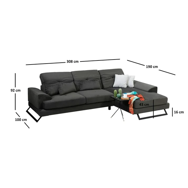 Canapé d'angle anthracite - dossier inclinable, côté droit MILO