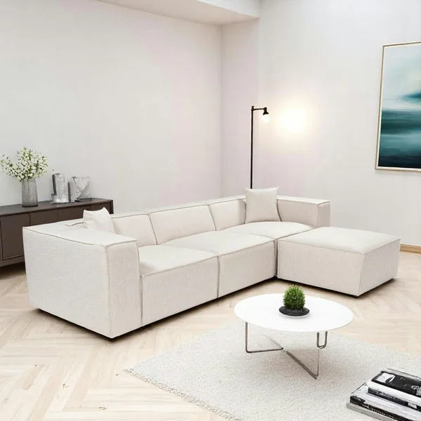 Canapé d'angle modulable écru - tissu lin OSTUNI