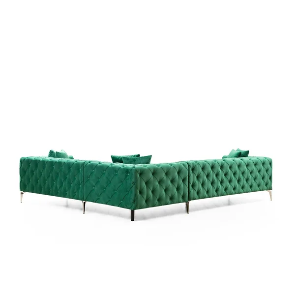 Canapé d'angle vert en velours capitonné - côté droit DOVER
