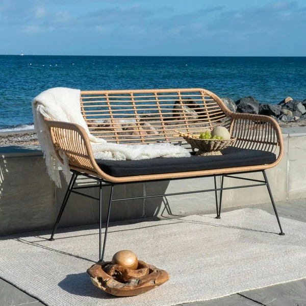 Canapé de jardin en résine tressée avec coussin d'assise noir IBIZA