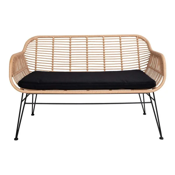 Canapé de jardin en résine tressée avec coussin d'assise noir IBIZA