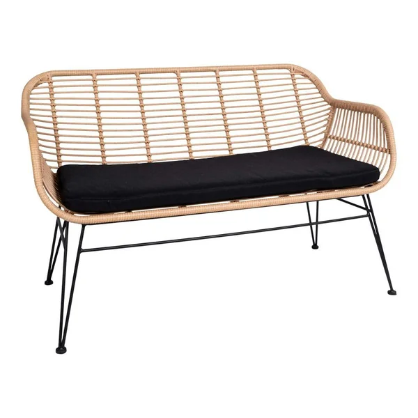 Canapé de jardin en résine tressée avec coussin d'assise noir IBIZA
