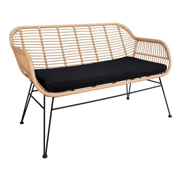 Canapé de jardin en résine tressée avec coussin d'assise noir IBIZA