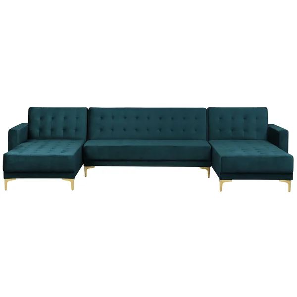 Canapé-lit modulable en forme de U 5 places ABERDEEN Velours Bleu paon