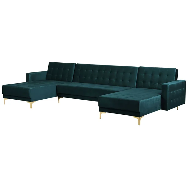 Canapé-lit modulable en forme de U 5 places ABERDEEN Velours Bleu paon