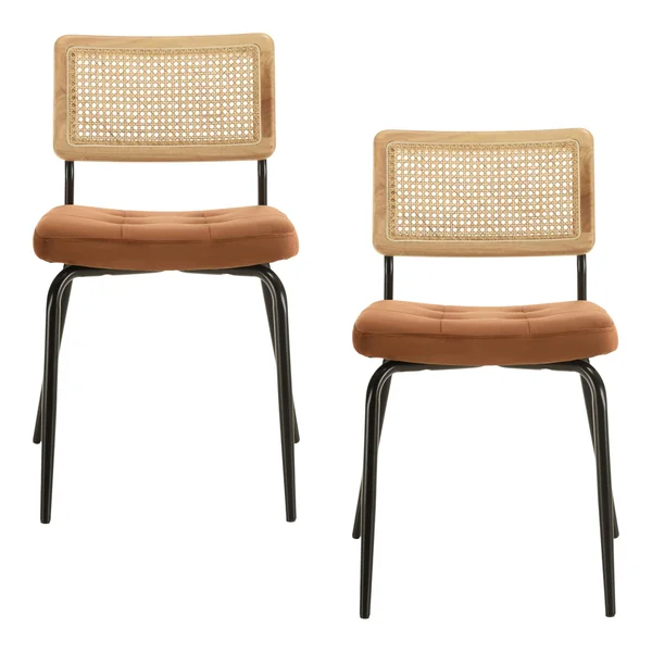 Chaise assise velours orange capitonné dossier cannage (lot de 2) TIM