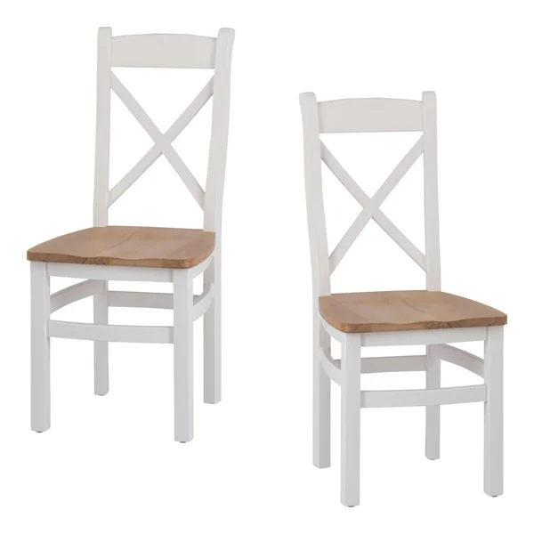 Chaise blanche assise bois dossier croisé en chêne (lot de 2) NAXOS