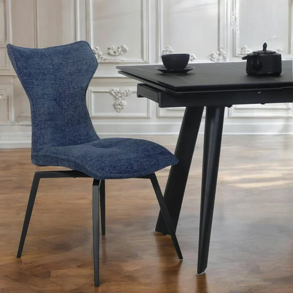 Chaise bleue pivotante en velours avec passepoil (lot de 2) LOMBARDIE