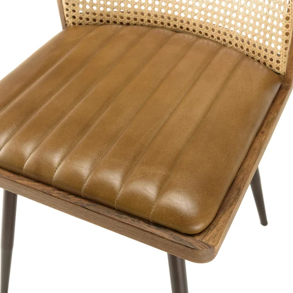 Chaise bois et cannage assise cuir havane (lot de 2) TIM