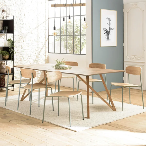 Chaise bois et métal vert pale style écolier (lot de 2) TIM