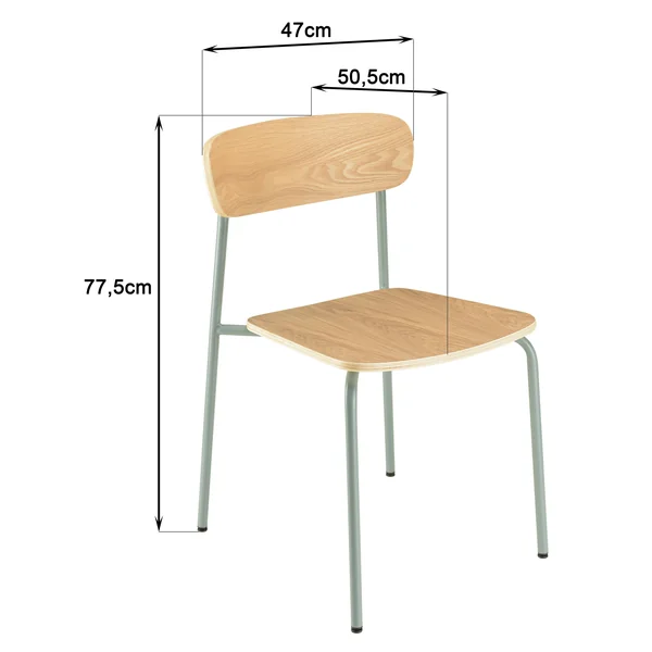 Chaise bois et métal vert pale style écolier (lot de 2) TIM
