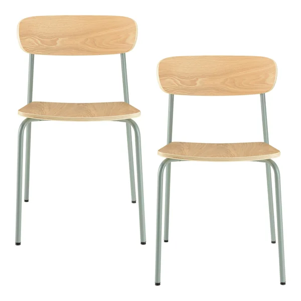 Chaise bois et métal vert pale style écolier (lot de 2) TIM