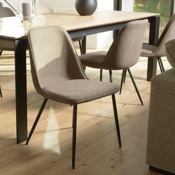 Chaise contemporaine tissu marron dossier droit (lot de 2) TIM
