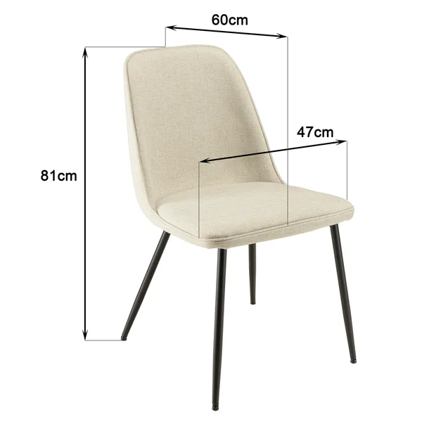 Chaise contemporaine tissu écru dossier droit (lot de 2) TIM