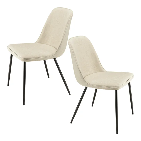 Chaise contemporaine tissu écru dossier droit (lot de 2) TIM
