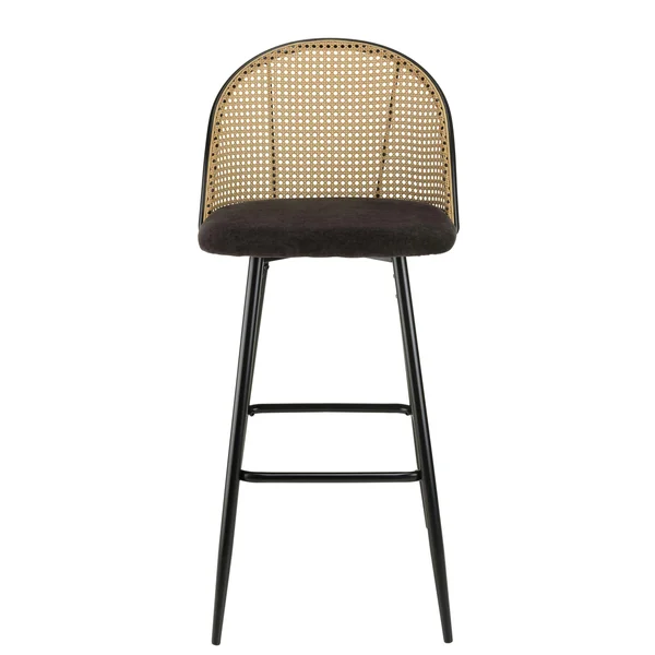 Chaise de bar assise velours noir dossier rotin arrondi (lot de 2) LOANO