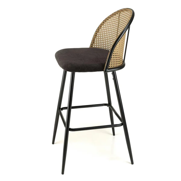 Chaise de bar assise velours noir dossier rotin arrondi (lot de 2) LOANO
