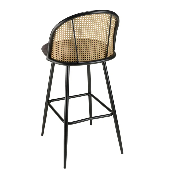 Chaise de bar assise velours noir dossier rotin arrondi (lot de 2) LOANO