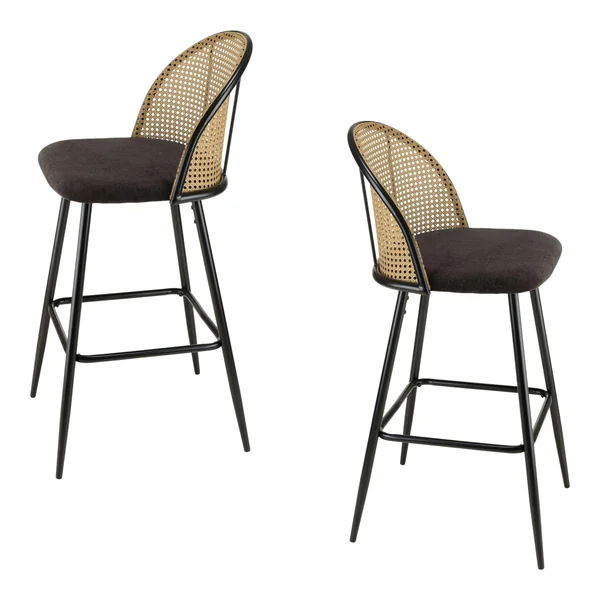 Chaise de bar assise velours noir dossier rotin arrondi (lot de 2) LOANO
