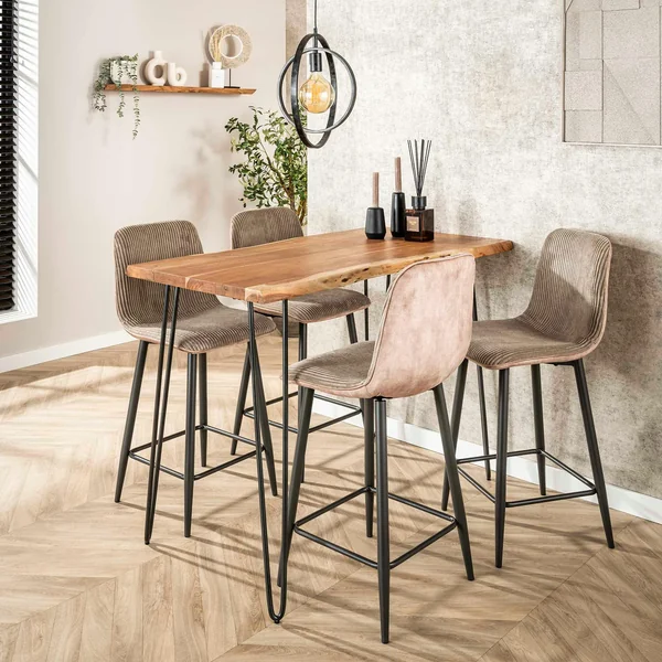 Chaise de bar beige sable en tissu côtelé (lot de 2) TAJ