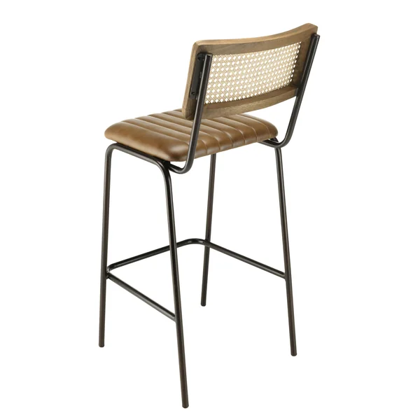 Chaise de bar cuir havane et cannage (lot de 2) TIM