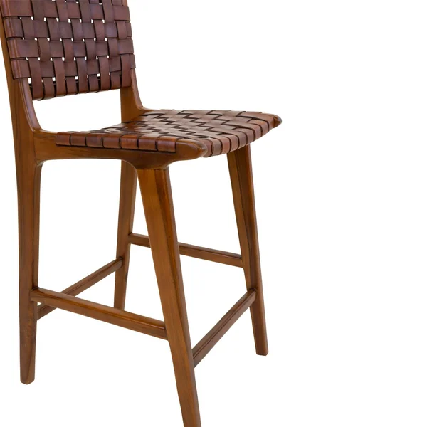 Chaise de bar en bois de teck et cuir marron MENDOZA