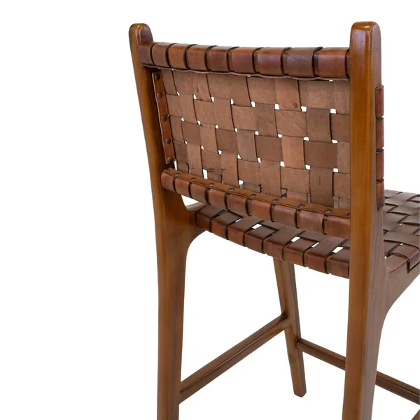 Chaise de bar en bois de teck et cuir marron MENDOZA