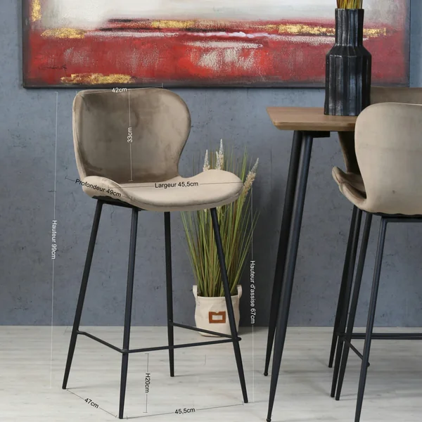 Chaise de bar en velours gris style moderne (lot de 2) MELBOURNE